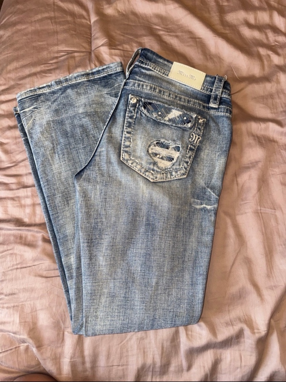Miss Me Women's Light Blue Boot Cut Jeans with Embellished Pocket